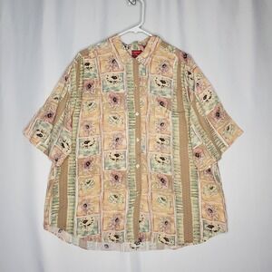 Cc Hughes 90s Button Shirt Womens 24W Pastel Floral Short Sleeve Collar Grunge